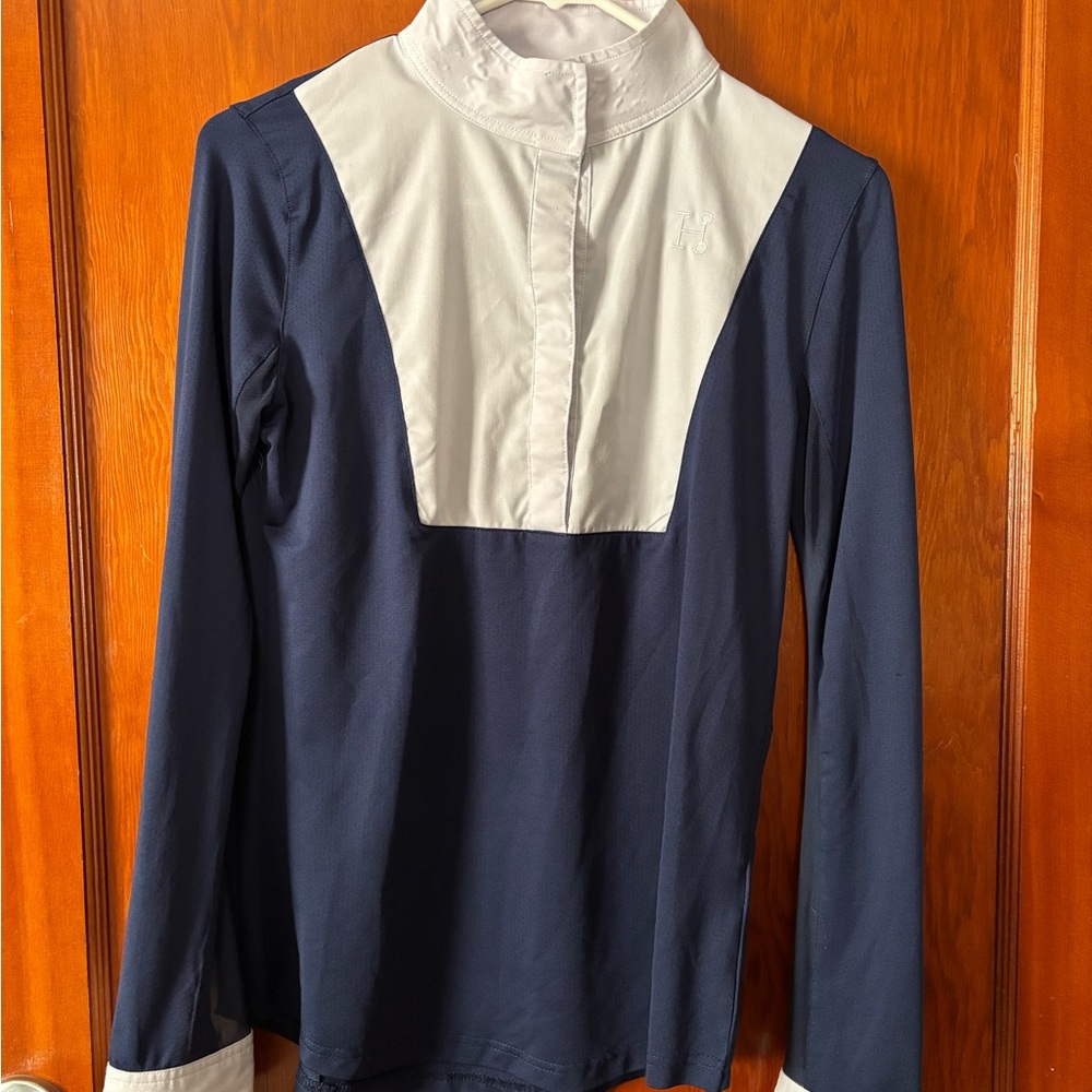 Women's Navy and White Long Sleeve Top